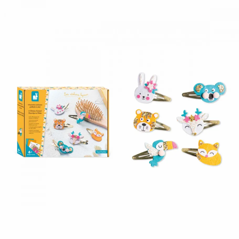Janod 6 Barrettes Animaux Pailletés à Créer* Collection "Les Ateliers Bijoux" & Les Perles