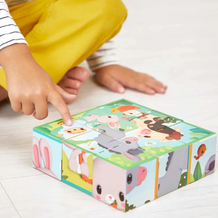 Janod 9 Cubes Animaux De La Ferme* Tracteurs & Animaux De La Ferme|Cubes & Pyramides