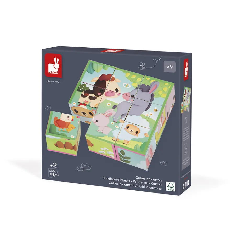 Janod 9 Cubes Animaux De La Ferme* Tracteurs & Animaux De La Ferme|Cubes & Pyramides