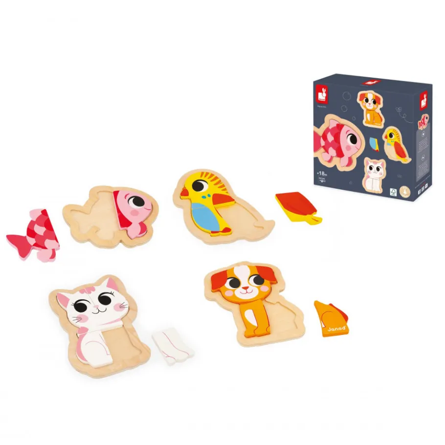 Janod 4 puzzles Evolutifs Animaux de Compagnie* Puzzles En Bois Premier Âge|Puzzles En Bois Premier Âge