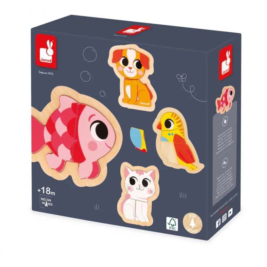Janod 4 puzzles Evolutifs Animaux de Compagnie* Puzzles En Bois Premier Âge|Puzzles En Bois Premier Âge