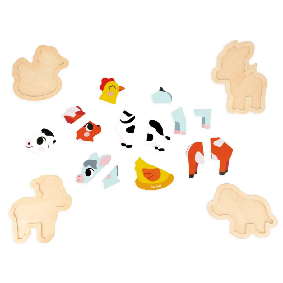Janod 4 Puzzles Evolutifs Ferme* Tracteurs & Animaux De La Ferme|Puzzles En Bois Premier Âge