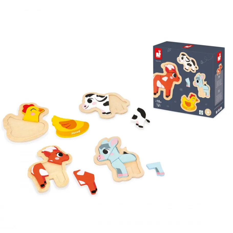 Janod 4 Puzzles Evolutifs Ferme* Tracteurs & Animaux De La Ferme|Puzzles En Bois Premier Âge