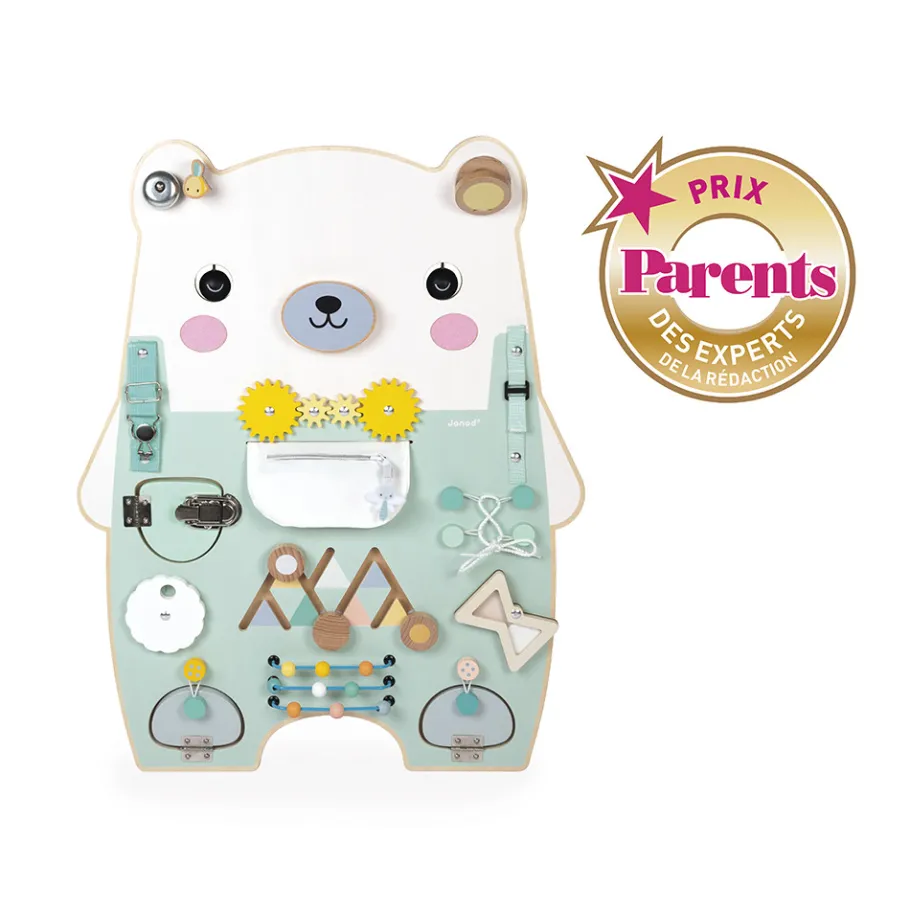 Janod Busy-board Ourson en bois Pure* Bouliers, Loopings & Panneaux D'Activités|Manipulation & Encastrement