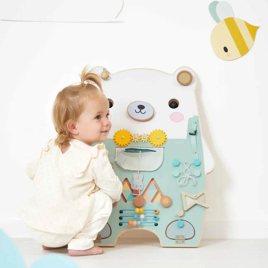Janod Busy-board Ourson en bois Pure* Bouliers, Loopings & Panneaux D'Activités|Manipulation & Encastrement