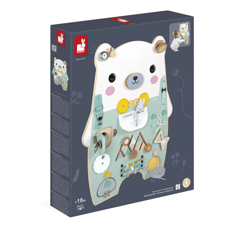Janod Busy-board Ourson en bois Pure* Bouliers, Loopings & Panneaux D'Activités|Manipulation & Encastrement