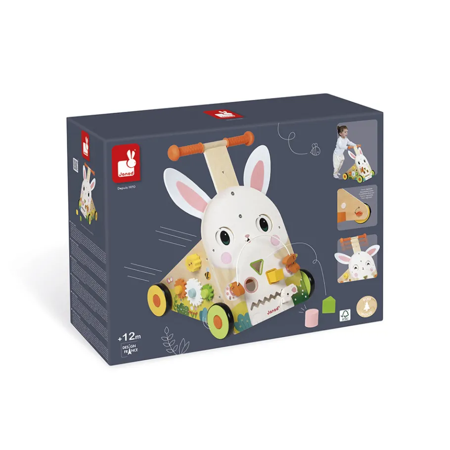 Janod Chariot Multi-Activités Lapin en bois* Tracteurs & Animaux De La Ferme|Manipulation & Encastrement