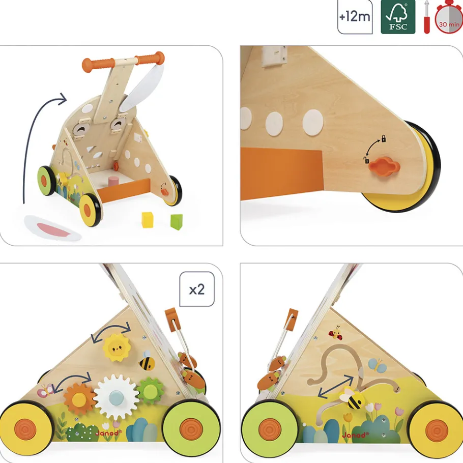 Janod Chariot Multi-Activités Lapin en bois* Tracteurs & Animaux De La Ferme|Manipulation & Encastrement