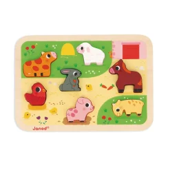 Janod Chunky Puzzle Ferme 7 pièces* Tracteurs & Animaux De La Ferme|Puzzles En Bois Premier Âge