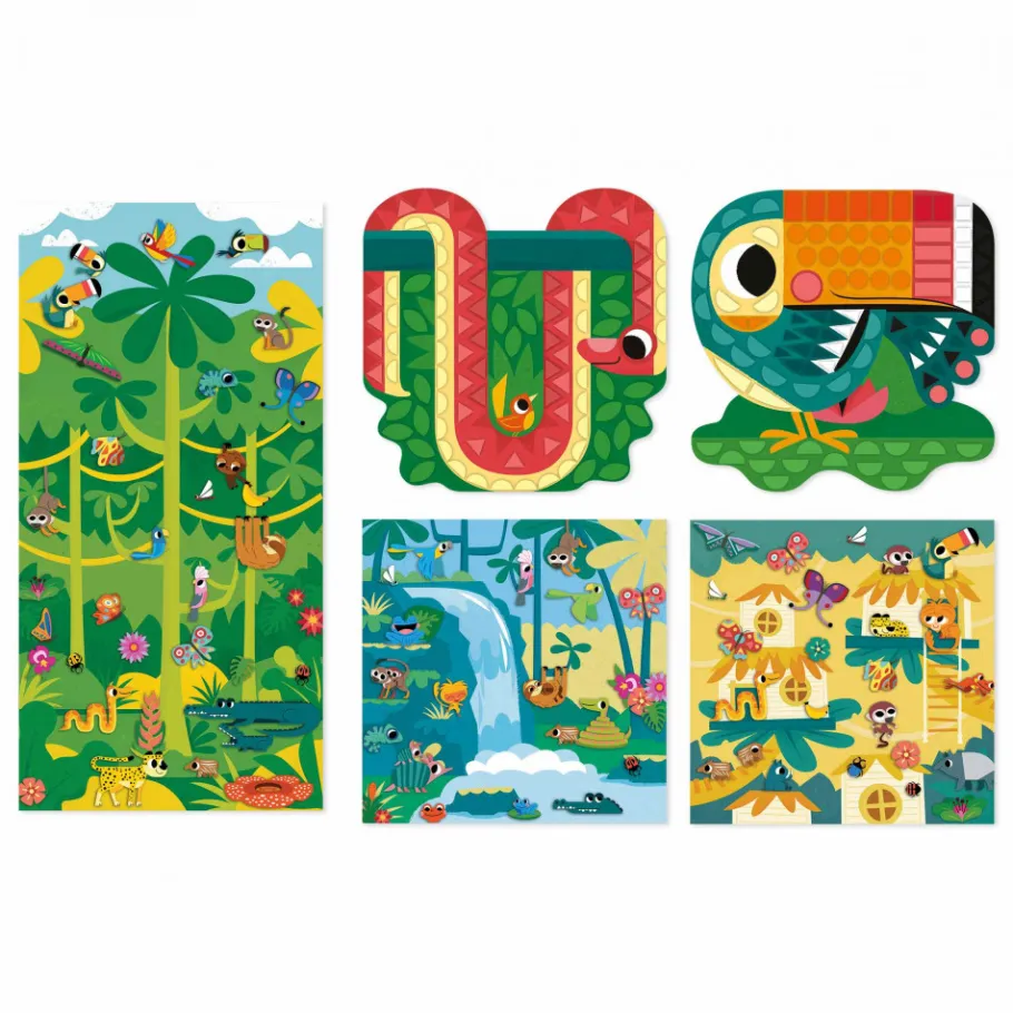 Janod Coffret Créatif Gommettes et Décors Jungle - 5 ans* Mosaïques & Gommettes