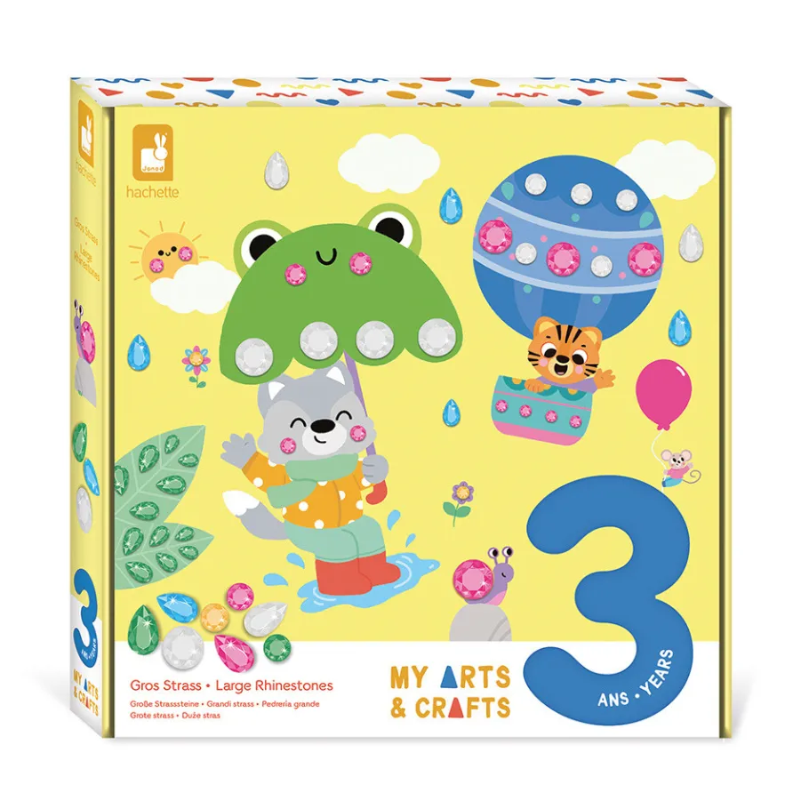 Janod Coffret Créatif Gros Strass - 3 ans* Sable, Paillettes, Dorure & Strass|Mosaïques & Gommettes