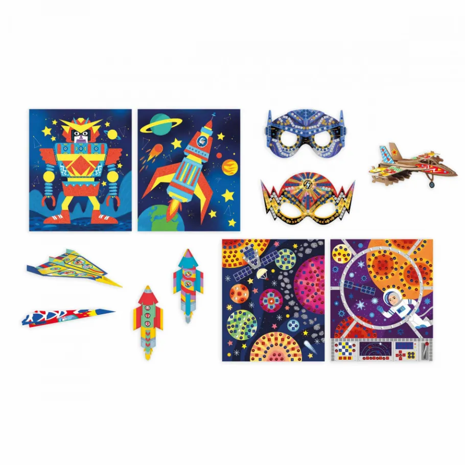 Janod Coffret Créatif Multiactivités Aventuriers de l'Air* Créations 3D|Sable, Paillettes, Dorure & Strass