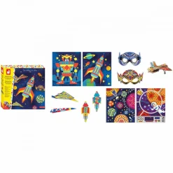 Janod Coffret Créatif Multiactivités Aventuriers de l'Air* Créations 3D|Sable, Paillettes, Dorure & Strass