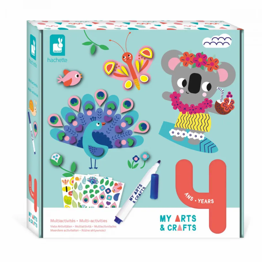 Janod Coffret Créatif Multiactivités - 4 ans* Peinture Par Numéro & Coloriage|Mosaïques & Gommettes
