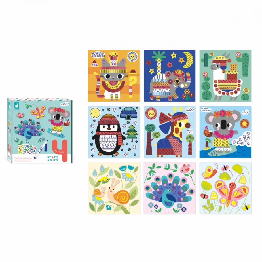 Janod Coffret Créatif Multiactivités - 4 ans* Peinture Par Numéro & Coloriage|Mosaïques & Gommettes