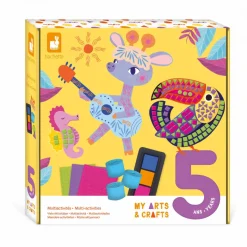 Janod Coffret Créatif Multiactivités - 5 ans* Peinture Par Numéro & Coloriage|Mosaïques & Gommettes