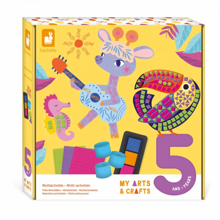 Janod Coffret Créatif Multiactivités - 5 ans* Peinture Par Numéro & Coloriage|Mosaïques & Gommettes