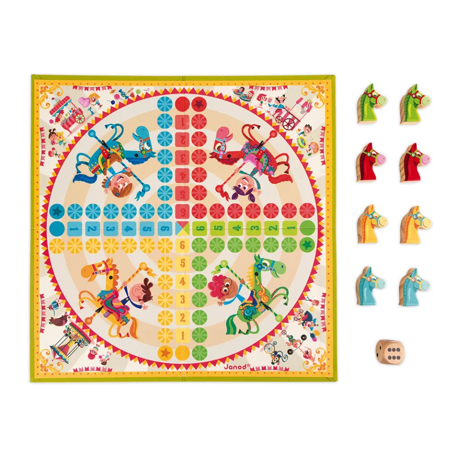 Janod Jeu de petits chevaux carrousel (bois et carton)* Jeux De Parcours