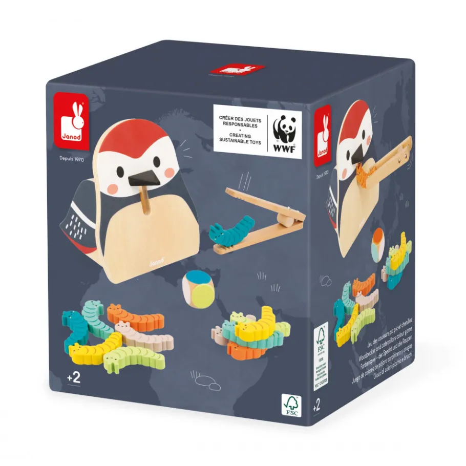 Janod Jeu des Couleurs Pic Pic et des Chenilles - Partenariat WWF®* Jeux De Mémoire & D'Associations|Jeux Éducatifs Maternelle