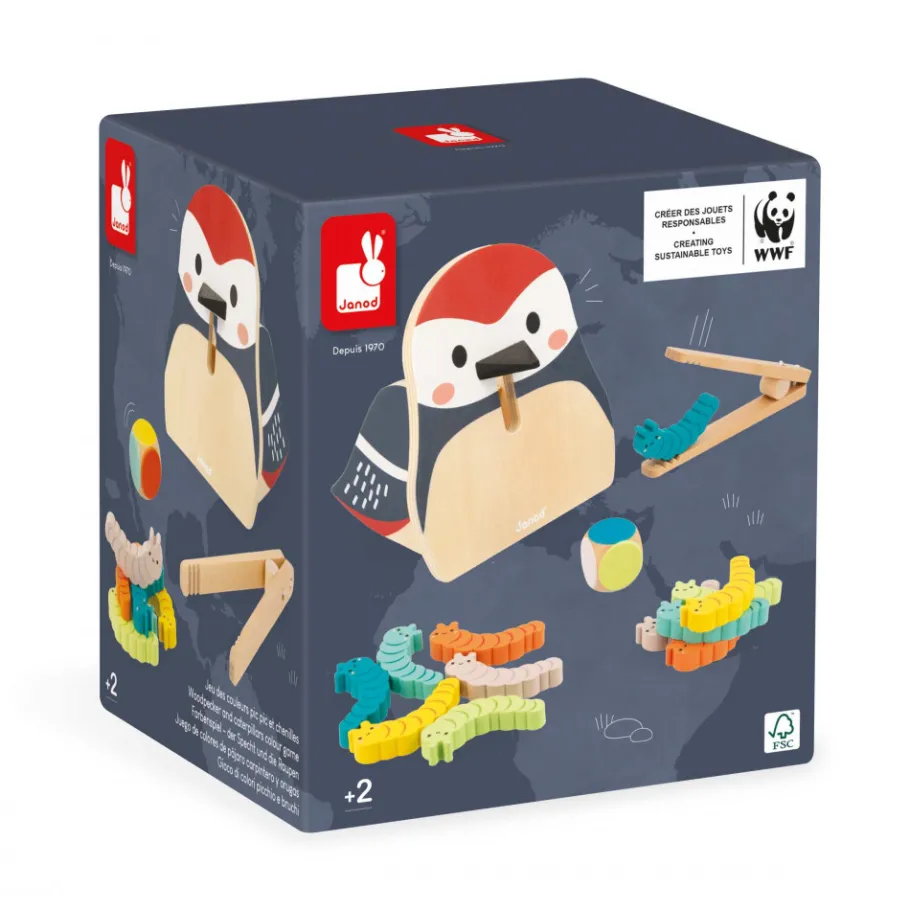 Janod Jeu des Couleurs Pic Pic et des Chenilles - Partenariat WWF®* Jeux De Mémoire & D'Associations|Jeux Éducatifs Maternelle