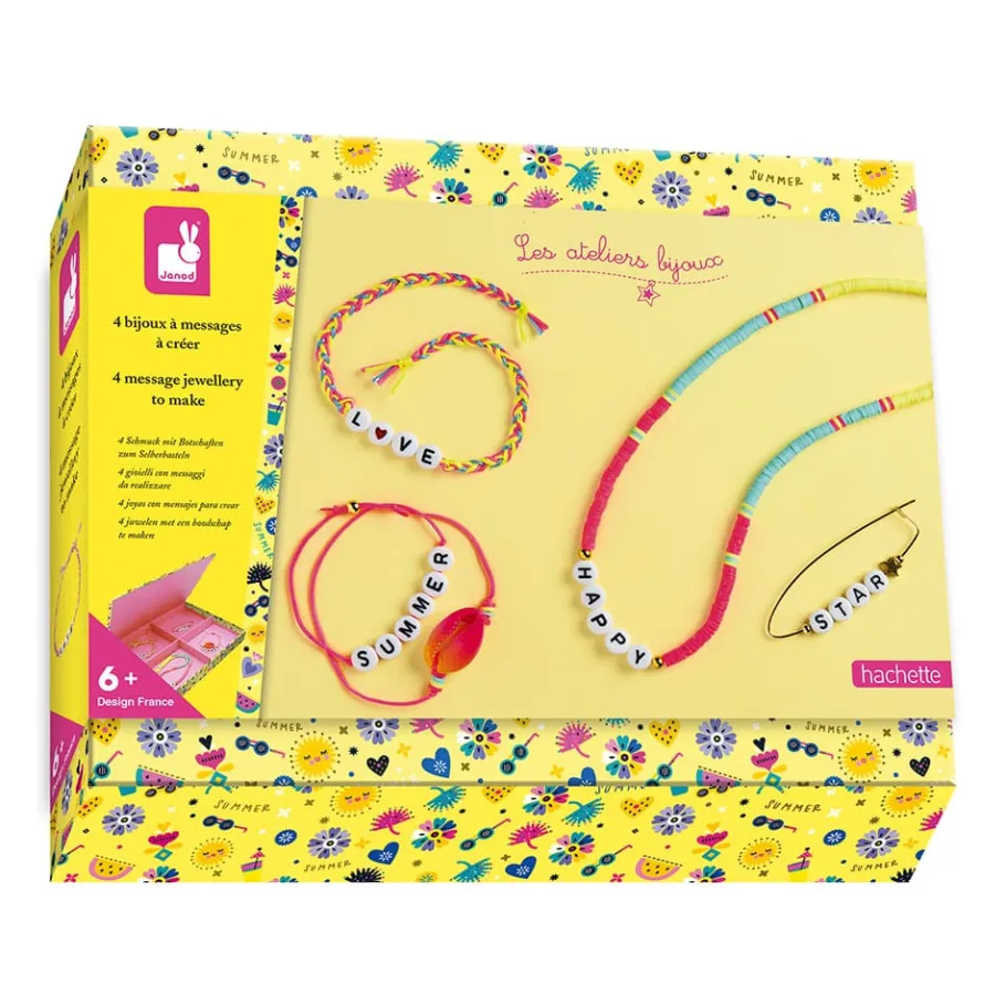 Janod Kit Créatif - 4 Bijoux à Messages à Créer* Collection "Les Ateliers Bijoux" & Les Perles