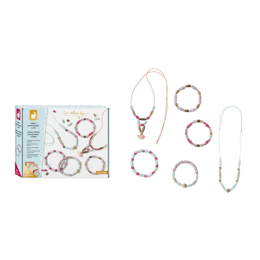 Janod Kit Créatif - 6 bijoux Perles de Papier à Créer* Collection "Les Ateliers Bijoux" & Les Perles