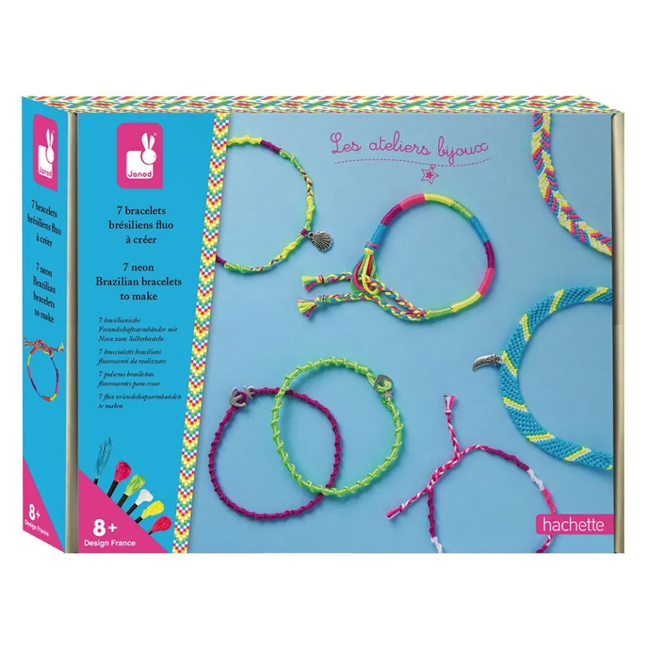 Janod Kit Créatif - 7 Bracelets Brésiliens Fluo à Créer* Collection "Les Ateliers Bijoux" & Les Perles