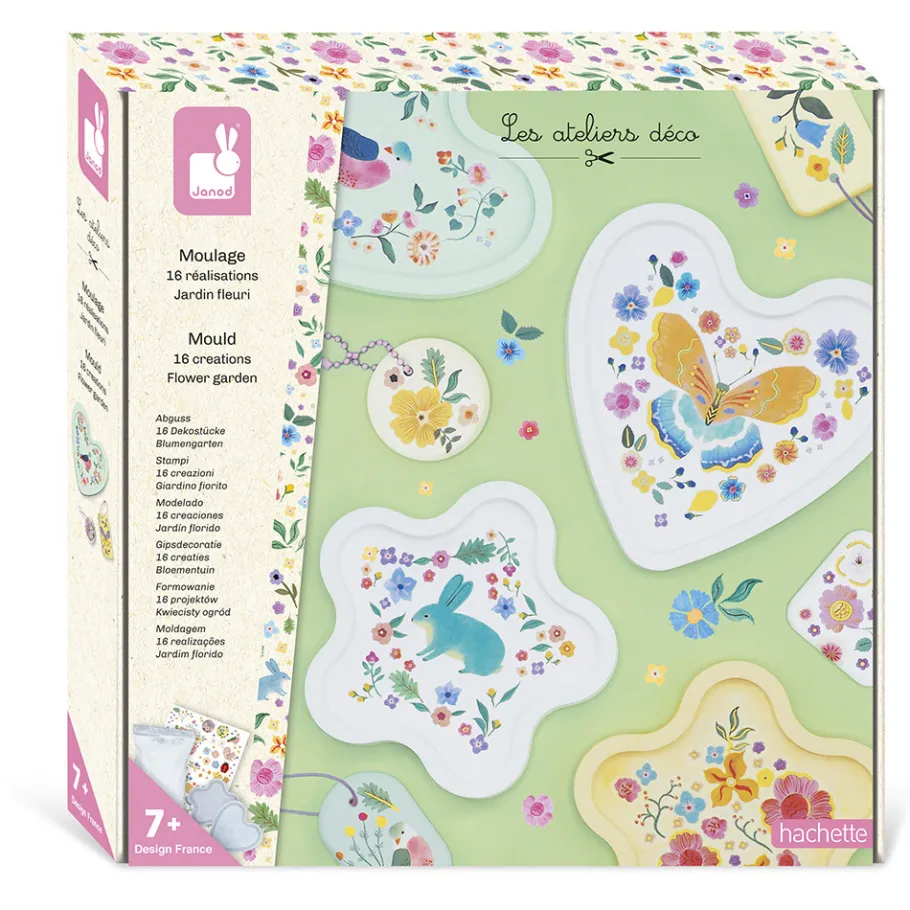 Janod Kit Créatif - 16 Créations en Moulage Jardin Fleuri* Créations 3D|Collection "Les Ateliers Déco"