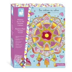Janod Kit Créatif - 4 Tableaux Peinture Arc-en-Ciel Mandala* Peinture Par Numéro & Coloriage