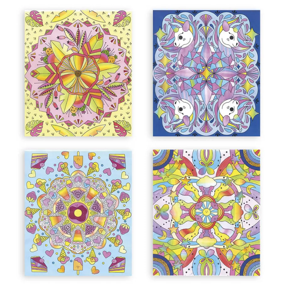 Janod Kit Créatif - 4 Tableaux Peinture Arc-en-Ciel Mandala* Peinture Par Numéro & Coloriage