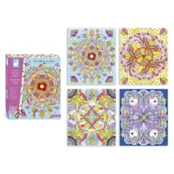 Janod Kit Créatif - 4 Tableaux Peinture Arc-en-Ciel Mandala* Peinture Par Numéro & Coloriage