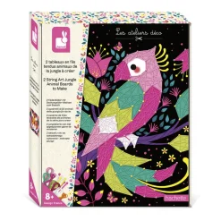 Janod Kit Créatif - Coffret 2 Tableaux Fils Tendus Animaux de la Jungle à Créer* Créations 3D|Crochet, Tricot & Laçage