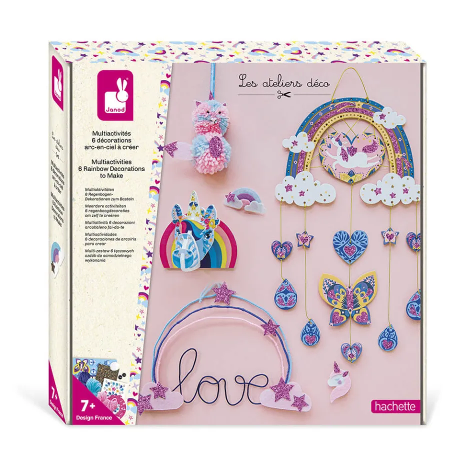 Janod Kit Créatif - Coffret Multi-Activités Arc-En-Ciel* Créations 3D|Sable, Paillettes, Dorure & Strass