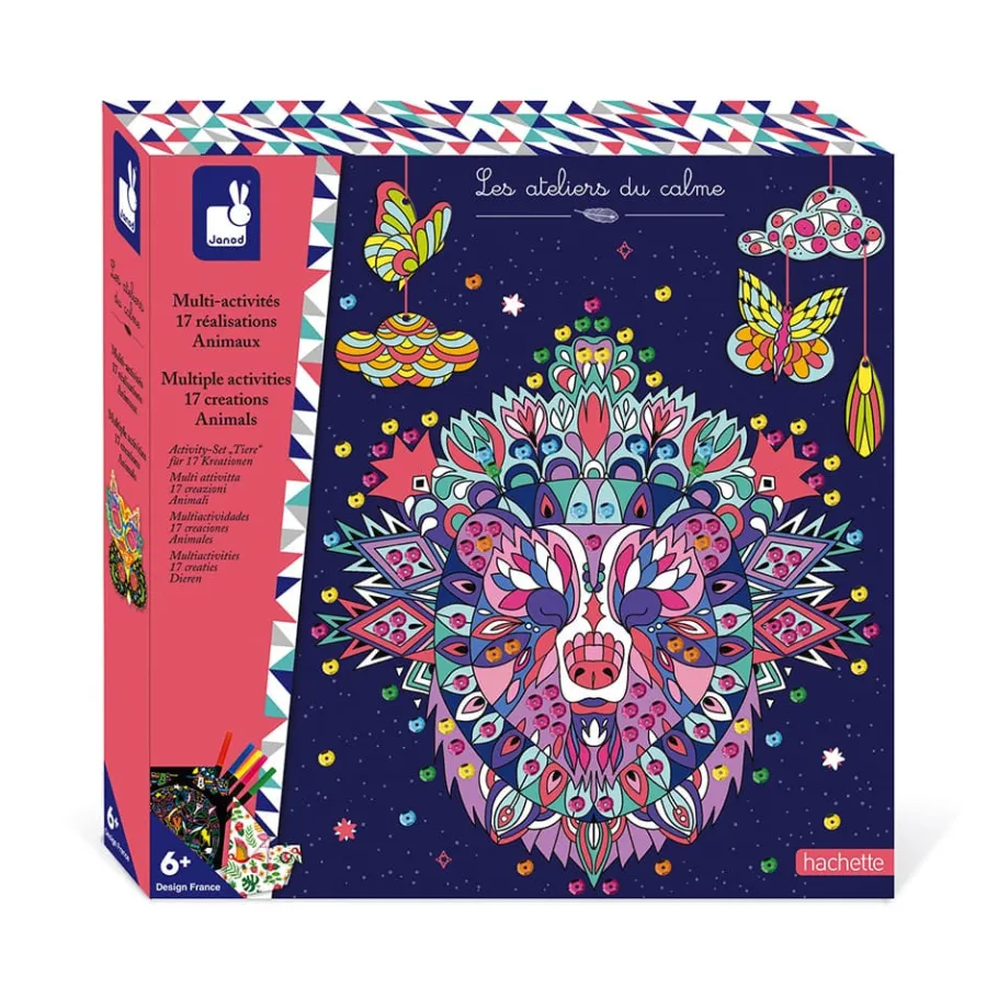 Janod Kit Créatif - Coffret Multi-Activités 17 Réalisations Animaux* Créations 3D|Peinture Par Numéro & Coloriage