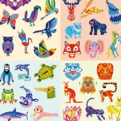 Janod Kit Créatif - Coffret Multi-Activités 17 Réalisations Animaux* Créations 3D|Peinture Par Numéro & Coloriage