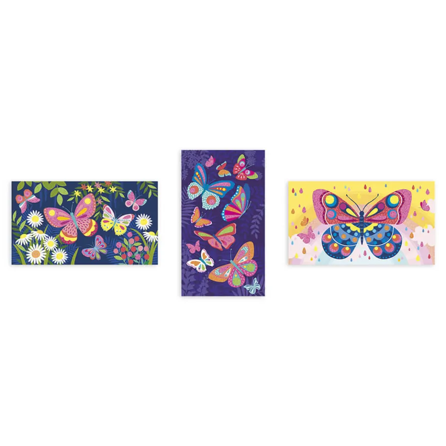 Janod Kit Créatif - Coffret Sables fluo Papillons* Sable, Paillettes, Dorure & Strass|Collection "Les Ateliers Du Calme"