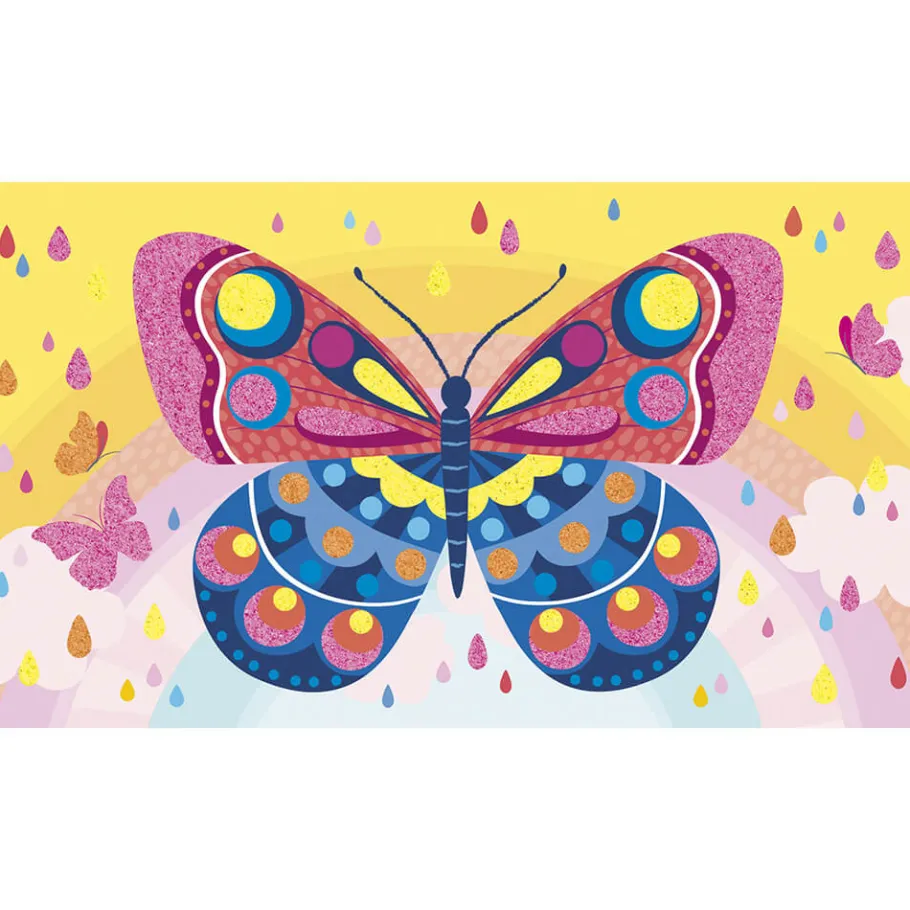 Janod Kit Créatif - Coffret Sables fluo Papillons* Sable, Paillettes, Dorure & Strass|Collection "Les Ateliers Du Calme"