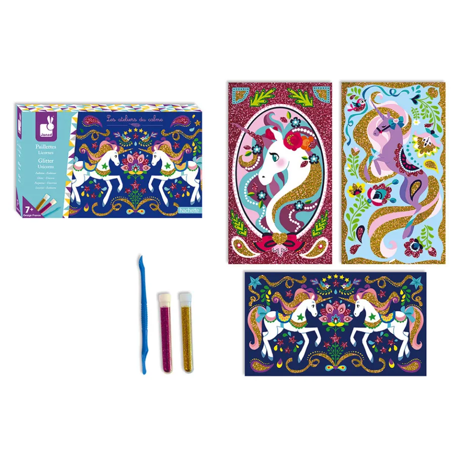 Janod Kit Créatif - Paillettes Licornes* Sable, Paillettes, Dorure & Strass|Collection "Les Ateliers Du Calme"