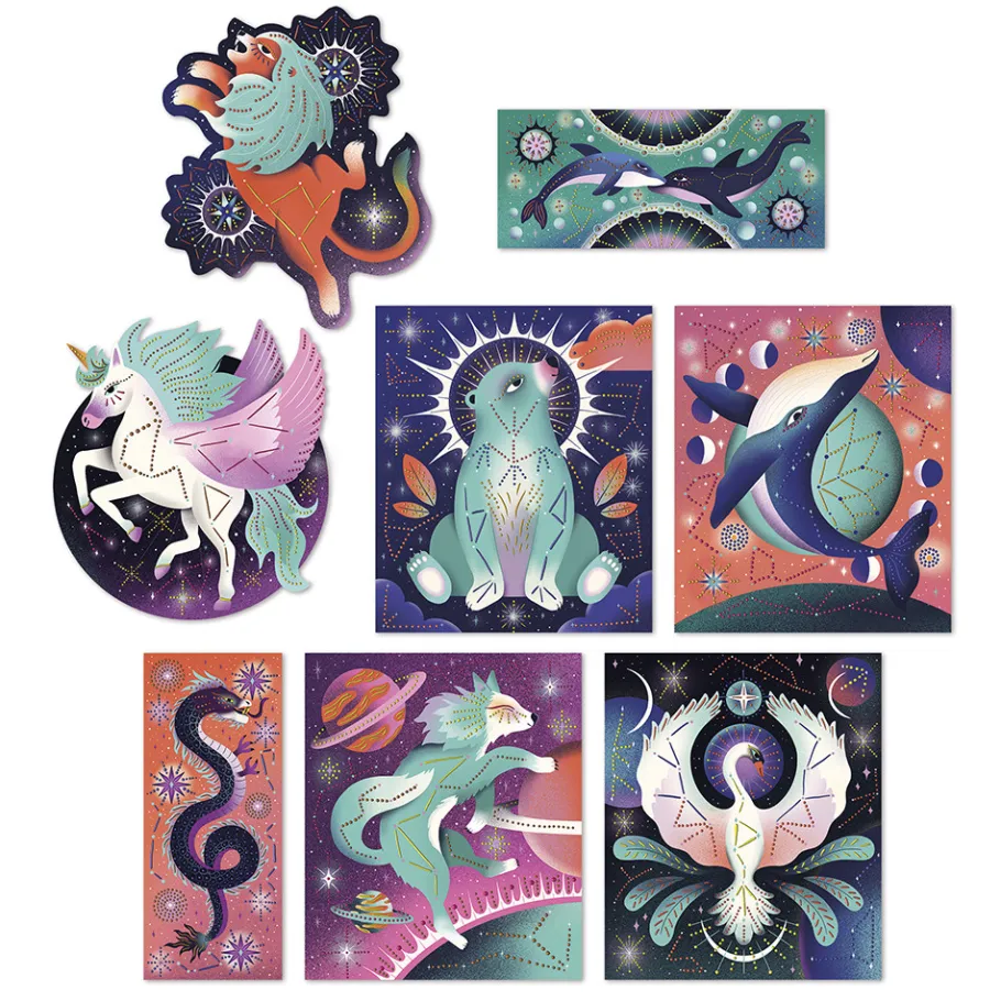 Janod Kit Créatif - Pointillisme Peinture 3D Animaux Cosmiques* Peinture Par Numéro & Coloriage|Collection "Les Ateliers Du Calme"