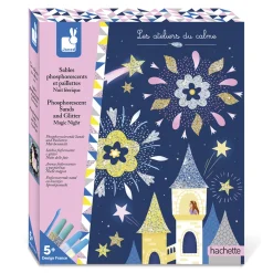 Janod Kit Créatif - Sables Phosphorescents et Paillettes Nuit Féérique* Sable, Paillettes, Dorure & Strass|Collection "Les Ateliers Du Calme"