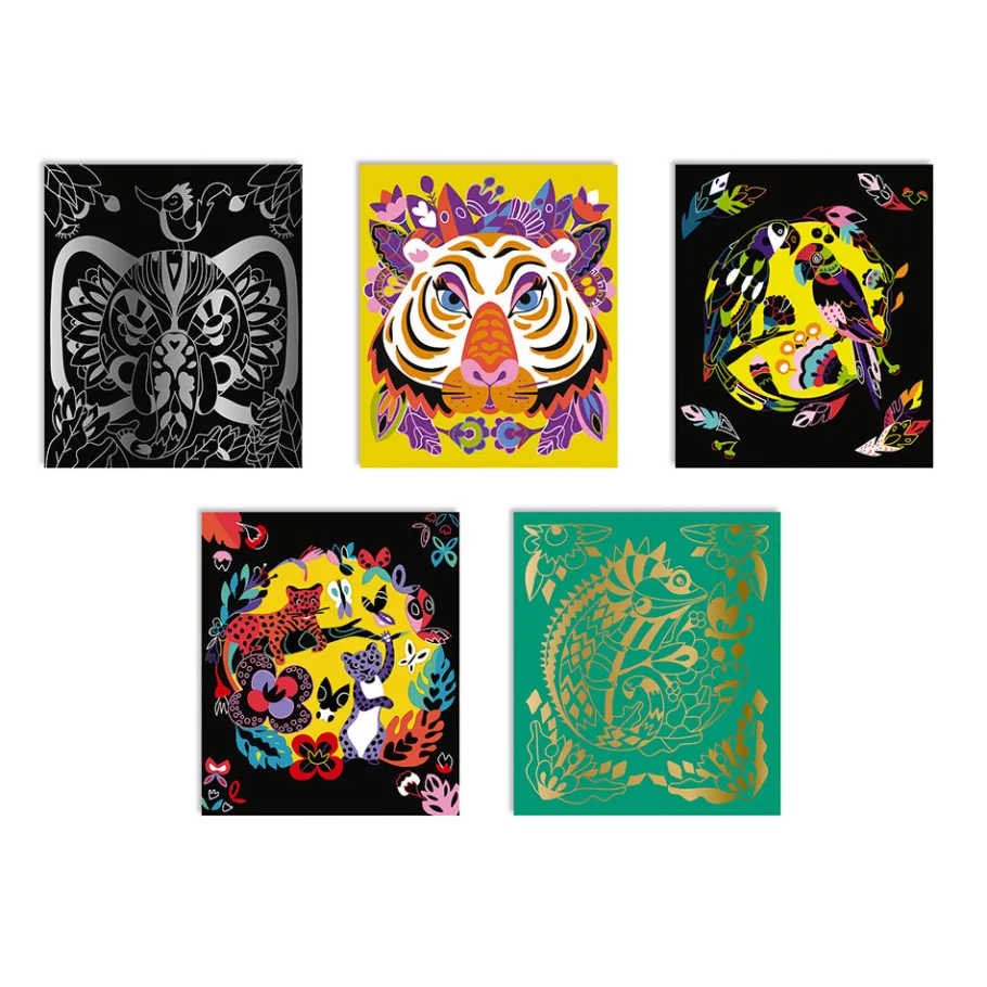 Janod Kit Créatif - Scratch Art Animaux Du Monde* Cartes À Gratter|Collection "Les Ateliers Du Calme"