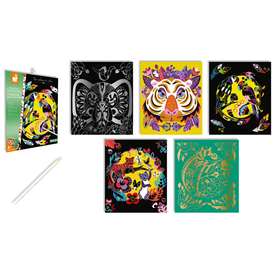 Janod Kit Créatif - Scratch Art Animaux Du Monde* Cartes À Gratter|Collection "Les Ateliers Du Calme"