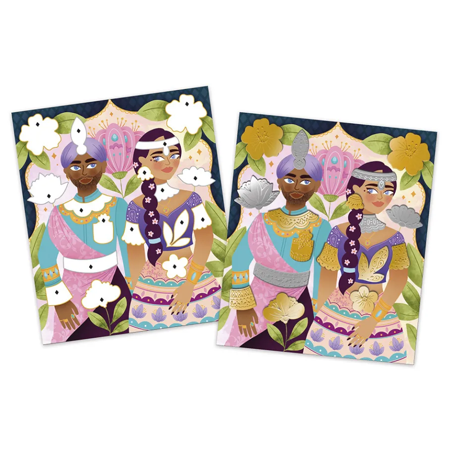 Janod Kit Créatif - Stickers en Métal à Repousser Bollywood* Cartes À Gratter|Collection "Les Ateliers Du Calme"
