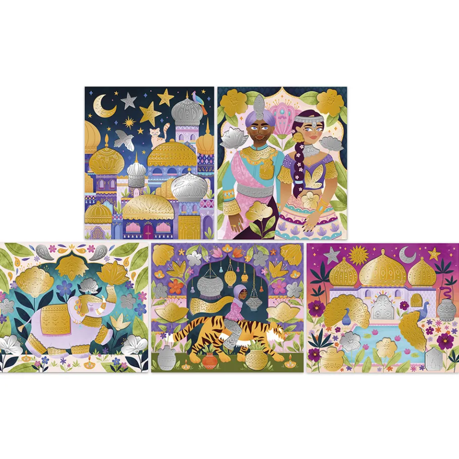 Janod Kit Créatif - Stickers en Métal à Repousser Bollywood* Cartes À Gratter|Collection "Les Ateliers Du Calme"
