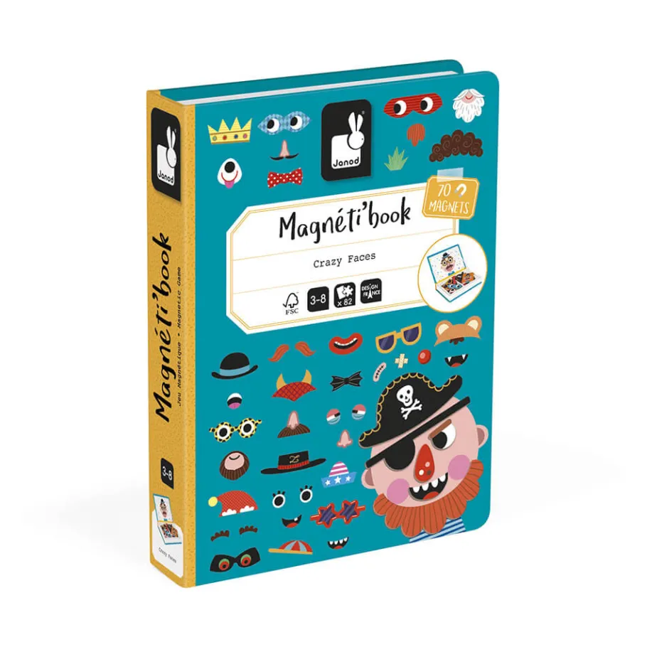Janod Magnéti'book Crazy Faces garçon, 70 magnets* Jeux Éducatifs Magnétiques