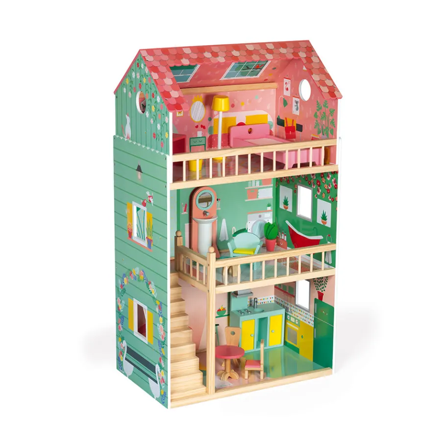 Janod Maison de poupées Happy Day (bois)* Maison De Poupées|Accessoires Poupons, Poupées & Ménage