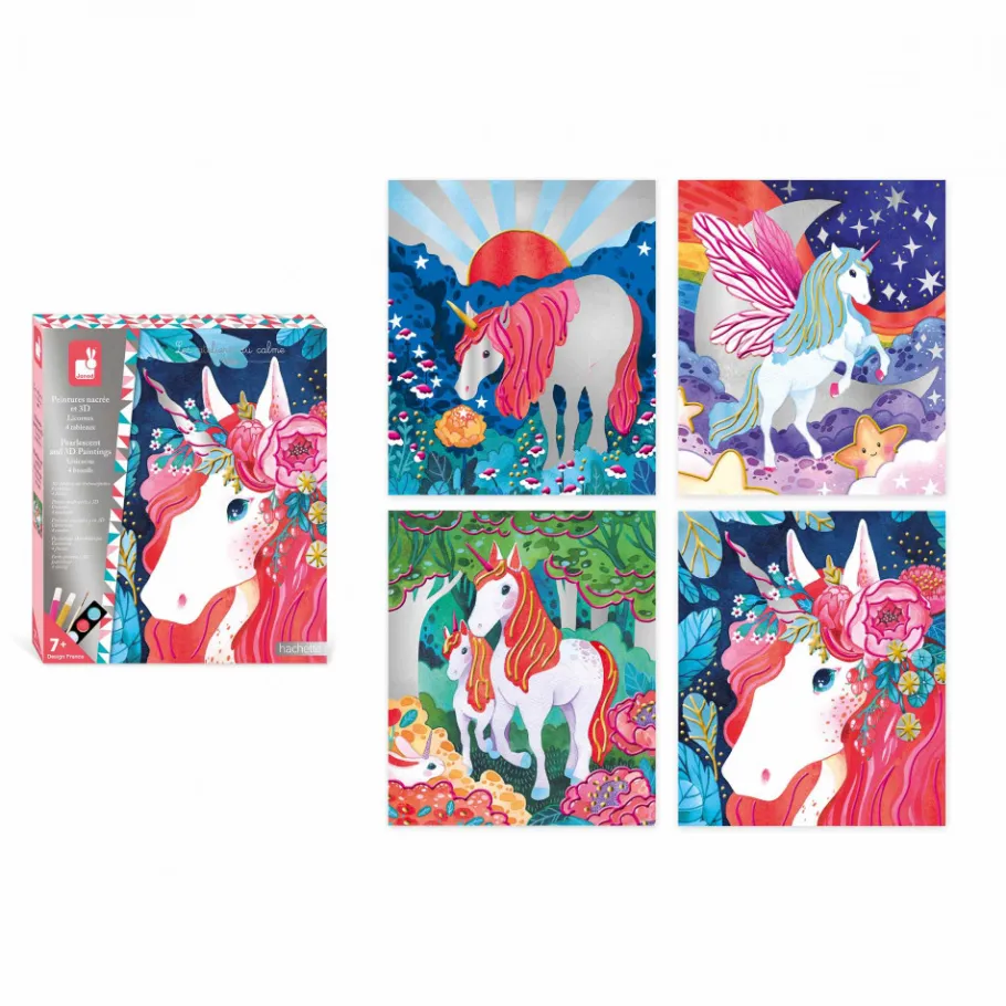 Janod Peinture Nacrée et 3D Licorne* Peinture Par Numéro & Coloriage|Collection "Les Ateliers Du Calme"