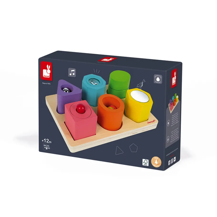 Janod Puzzle 6 cubes sensoriels I wood (bois)* Puzzles En Bois Premier Âge|Formes & Couleurs
