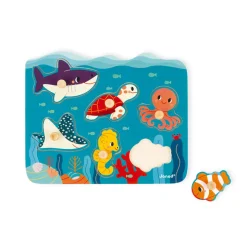 Janod Puzzle à Tenons en Bois Animaux marins - Partenariat WWF®* Puzzles En Bois Premier Âge|Puzzles En Bois Premier Âge