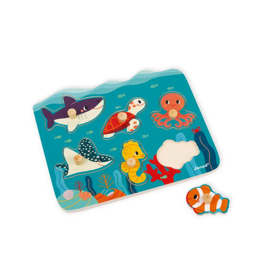 Janod Puzzle à Tenons en Bois Animaux marins - Partenariat WWF®* Puzzles En Bois Premier Âge|Puzzles En Bois Premier Âge